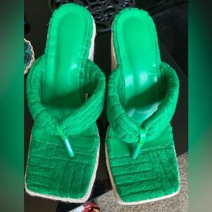 Green Espadrille Towel Wedge Sandals